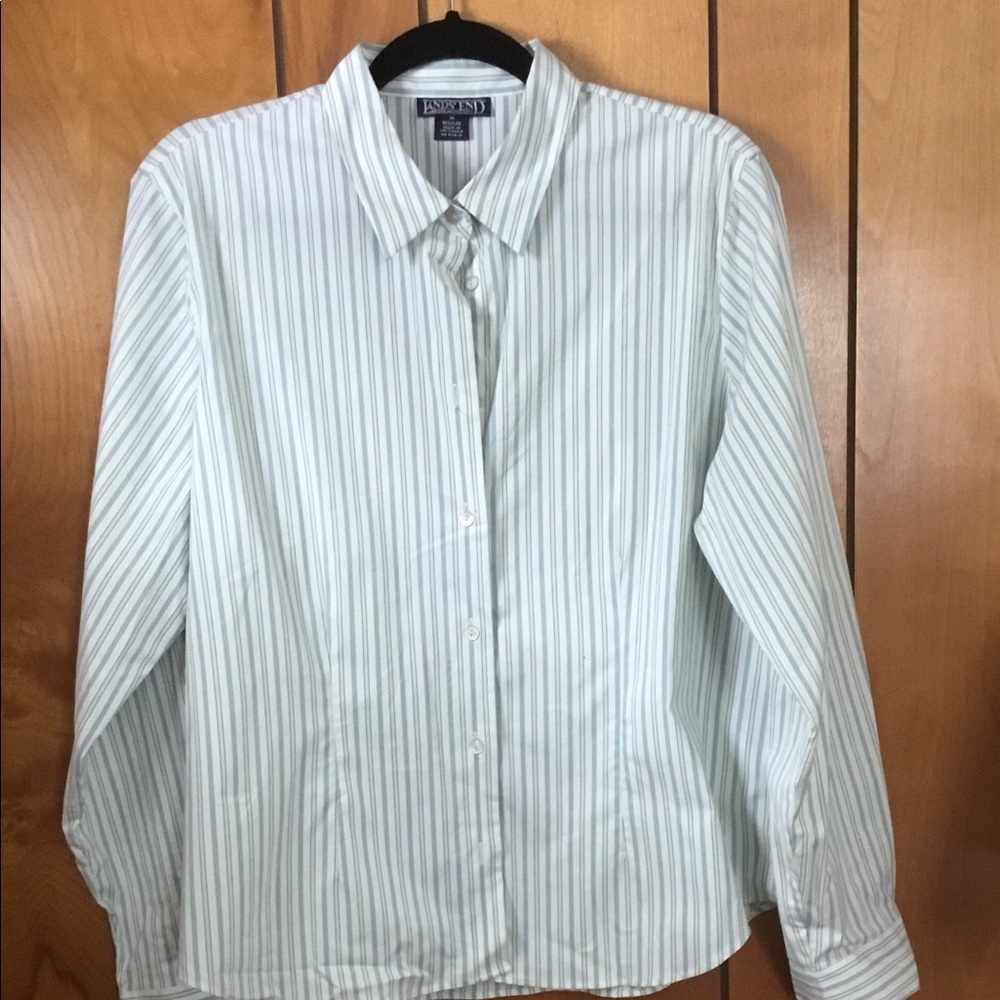 Land’s End Blue & Gray Stripe Blouse Size 16